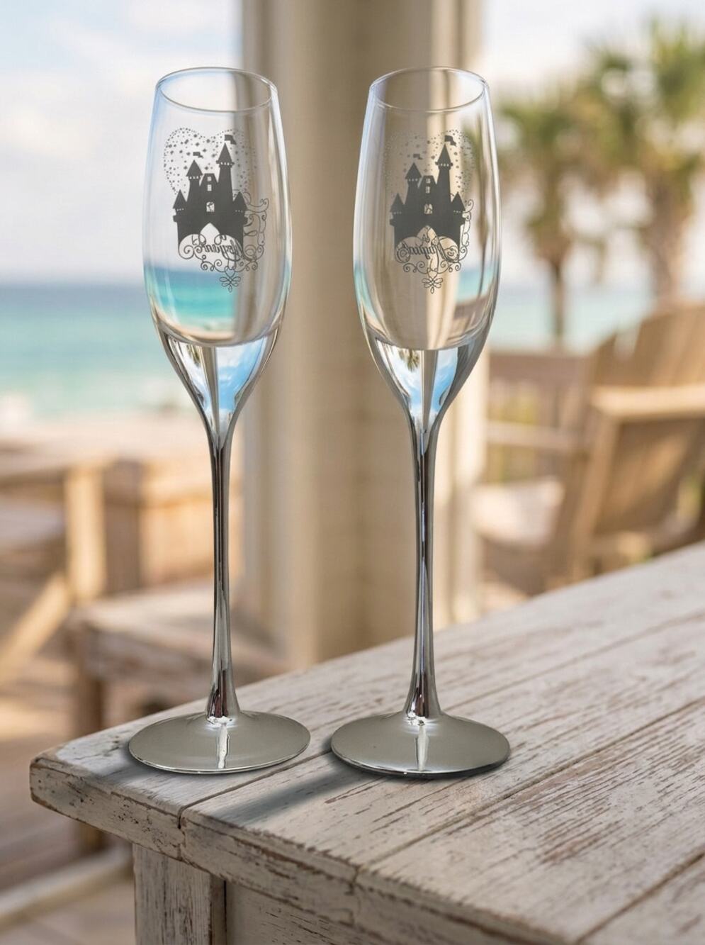 NWT Disney Parks Love Is Magical Castle Champagne Flutes Set Of 2